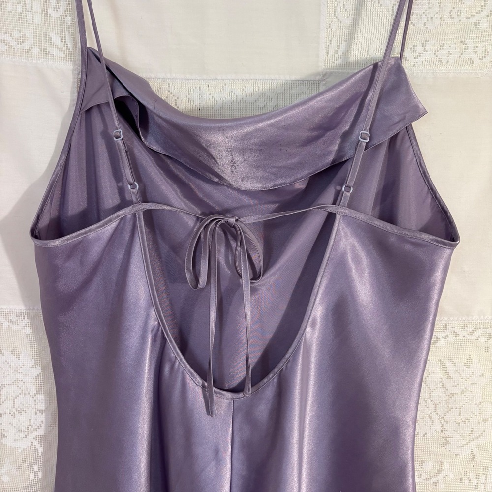Lavender Purple Satin Cowl Neck Slinky Whimsy Mini Slip Dress Size M-L - Picture 4 of 12